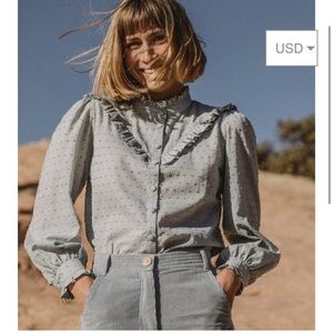 Kara Thoms Maggie Blouse 100% cotton Swiss Dot XS NWT